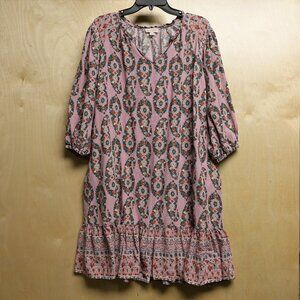 Knox Rose Lavender Floral Ruffle Bottom Mini Dress Women's Sz Large